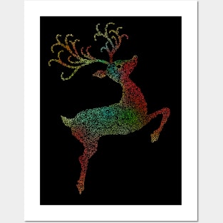 Swirly Colorful Christmas Reindeer Silhouette Posters and Art